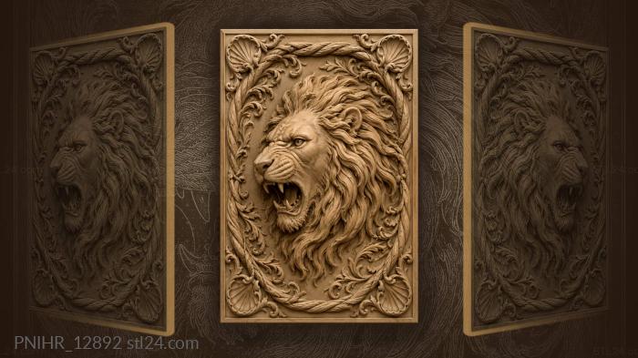 Lion baring teeth among shells 3d STL model