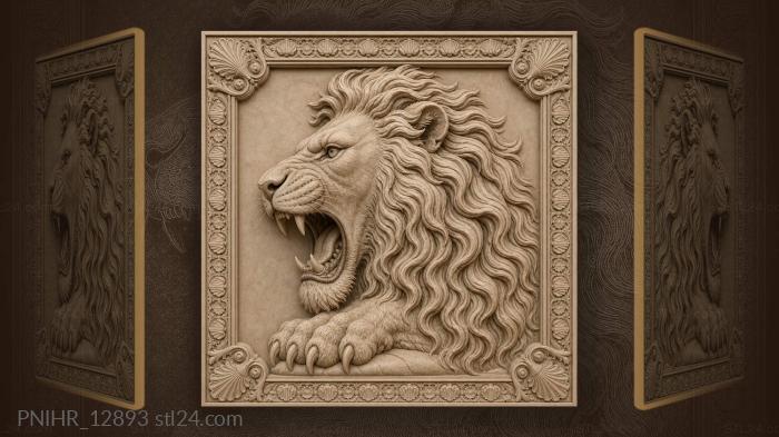 Lion head resting on padded paw 3d STL model