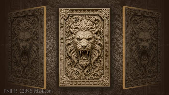 Fierce lion head with waves 3d STL model
