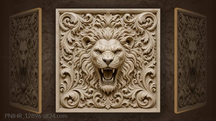 Lion face wreathed in acanthus 3d STL model