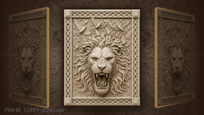 Birds rising behind the roaring head 3d STL model