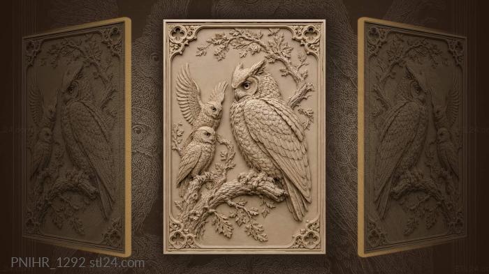 Three owls one spreading its wings 3d STL model