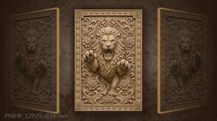 Lion clawing at a floral whirl 3d STL model