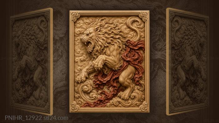 Lion among clouds with red cloth 3d STL model