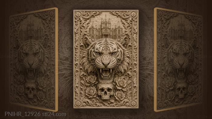 Tiger skull roses ancient building 3d STL model