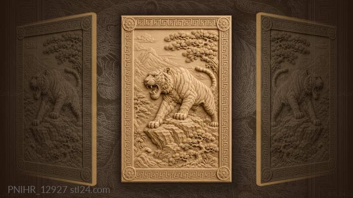 Tiger amidst pines and hills 3d STL model