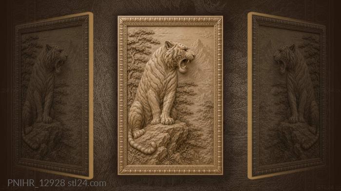 Tiger on rocky mountain landscape 3d STL model