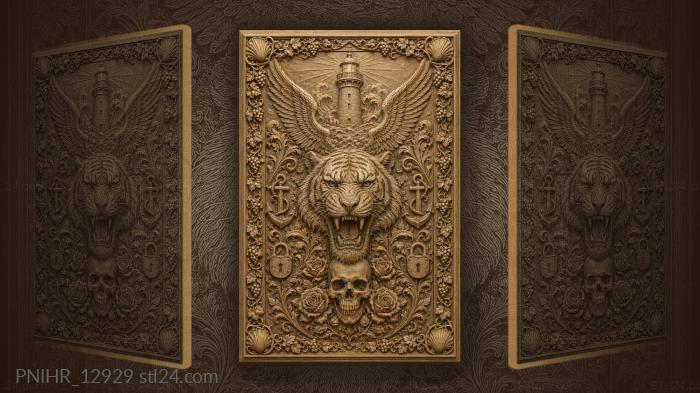 Tiger head lighthouse skull roses 3d STL model