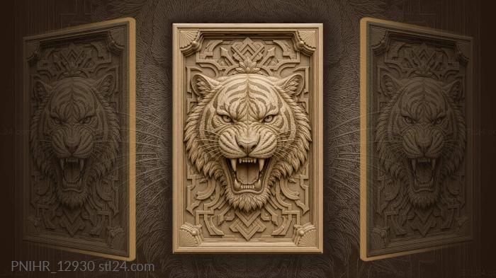 Fierce tiger head geometric background 3d STL model