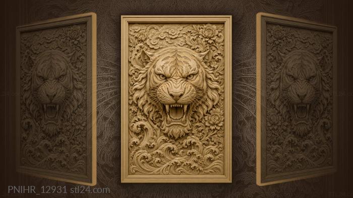Fierce tiger head with waves 3d STL model