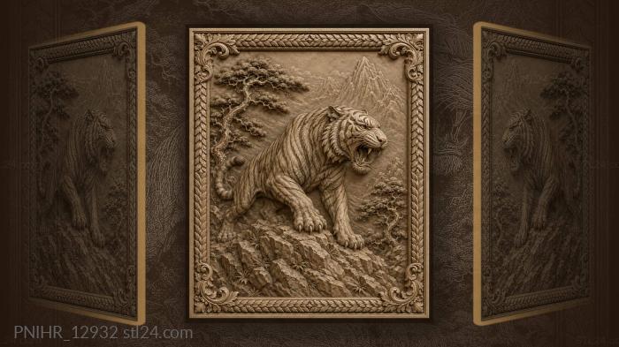 Tiger stalking below distant mountain peaks 3d STL model