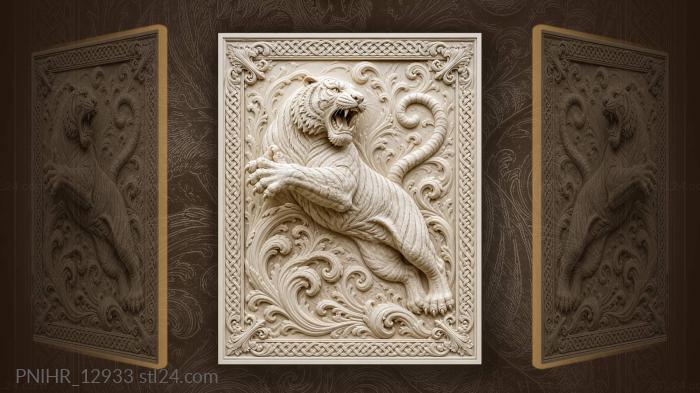 White tiger leaping celtic design 3d STL model