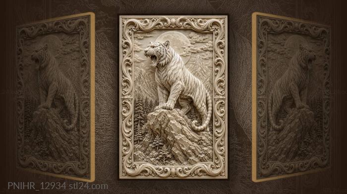 White tiger and mountain moon 3d STL model