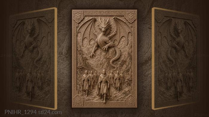 Procession walking below a mountain dragon 3d STL model
