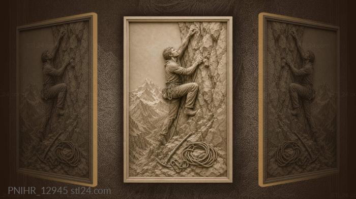 Ice axe and rope on a rocky ledge 3d STL model