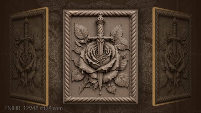 Rose pierced by a dagger 3d STL model