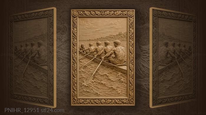 Rowing team racing shell water action 3d STL model