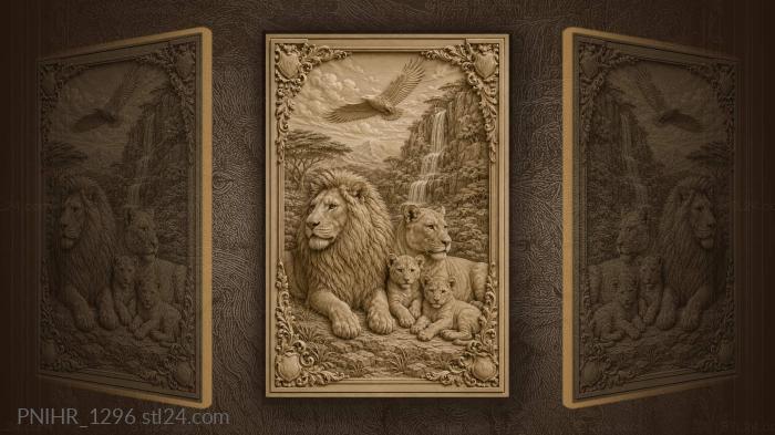 Eagle above the resting lion family 3d STL model