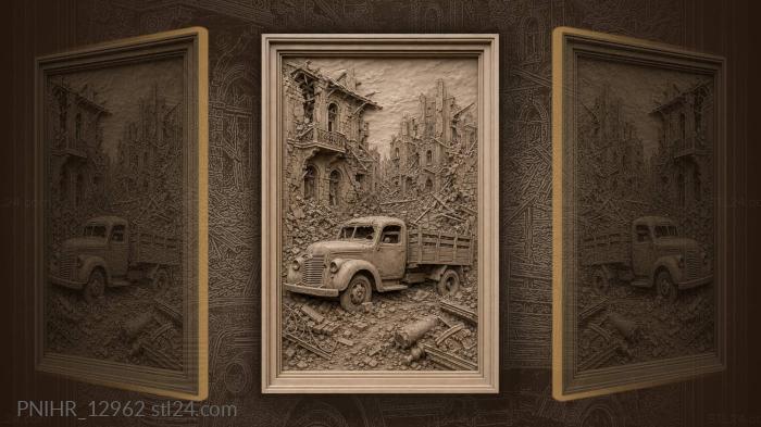 Old town truck broken buildings 3d STL model