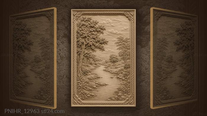 Riverbank trees peaceful country view 3d STL model