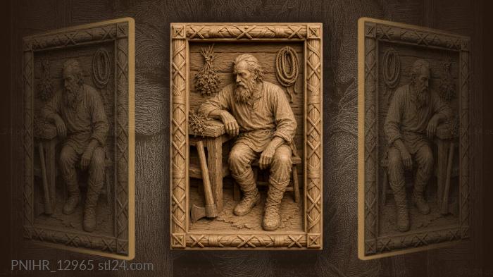 Axe by the table and hanging herbs 3d STL model