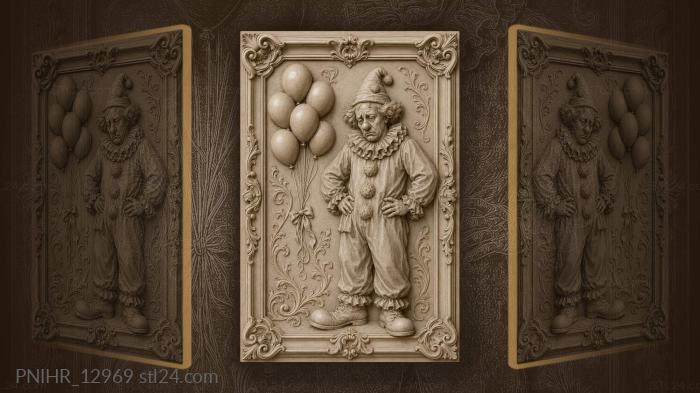 Sad clown with colorful balloons 3d STL model