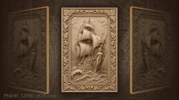 Ship with a figurehead coming towards us 3d STL model