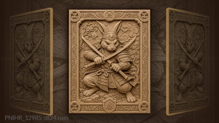 Samurai rabbit warrior with katana swords 3d STL model