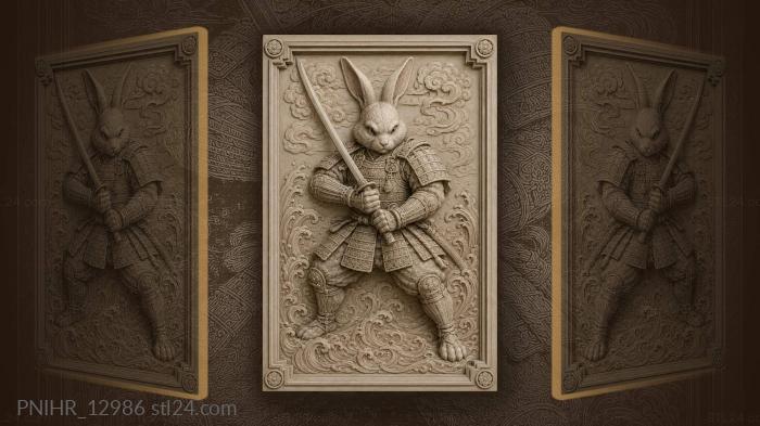 Samurai rabbit warrior with sword 3d STL model