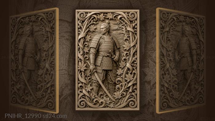 Samurai warrior with katana and maple 3d STL model