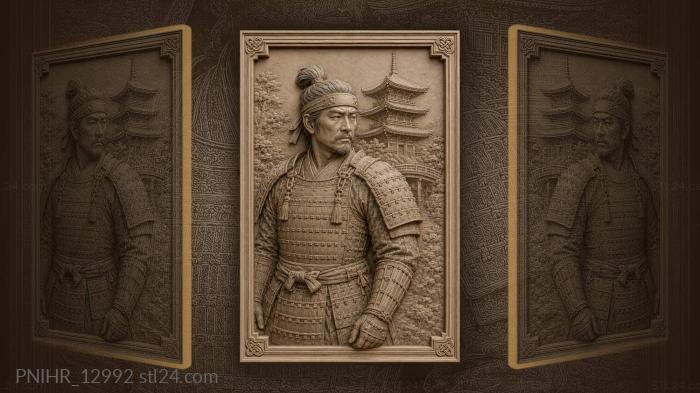 Samurai warrior with distant pagoda 3d STL model