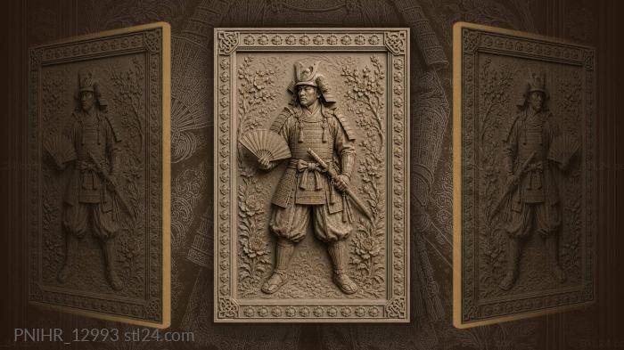 Samurai carries fan beside sheathed sword 3d STL model