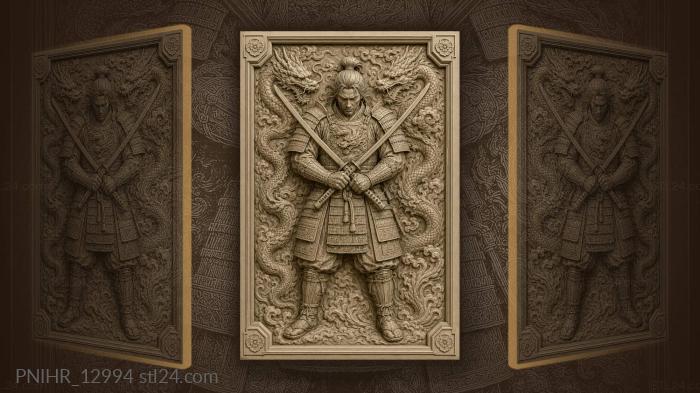 Samurai warrior with crossed swords 3d STL model