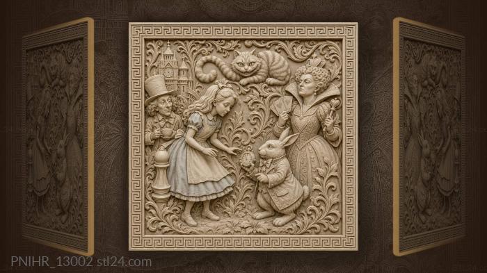 White rabbit with a pocket watch and tower 3d STL model