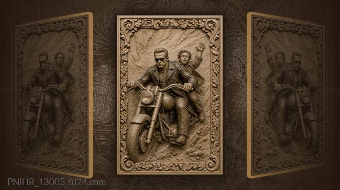 Cyborg carries companion away on motorcycle 3d STL model