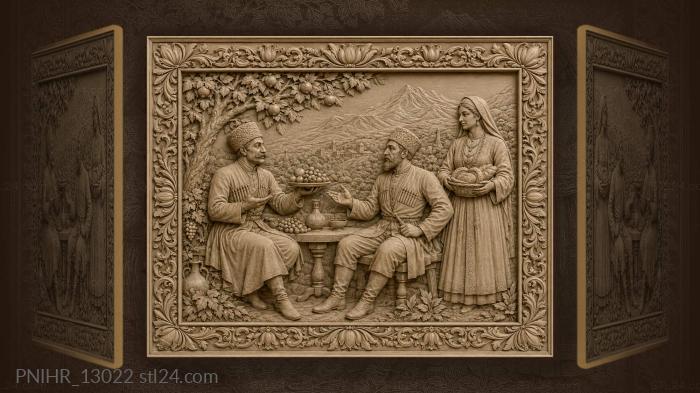Georgian feast with fruit and mountains 3d STL model