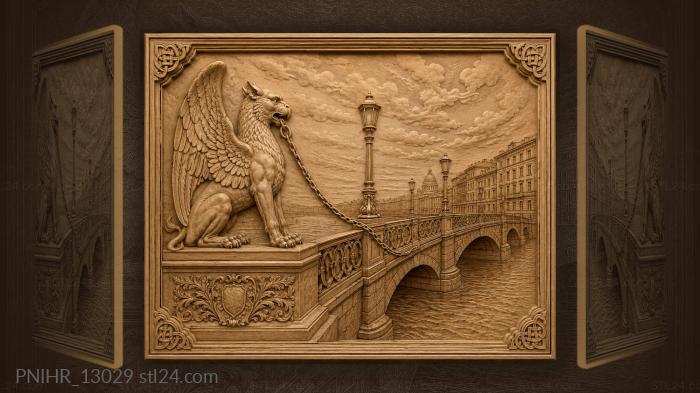 Griffin guarding ancient river bridge 3d STL model