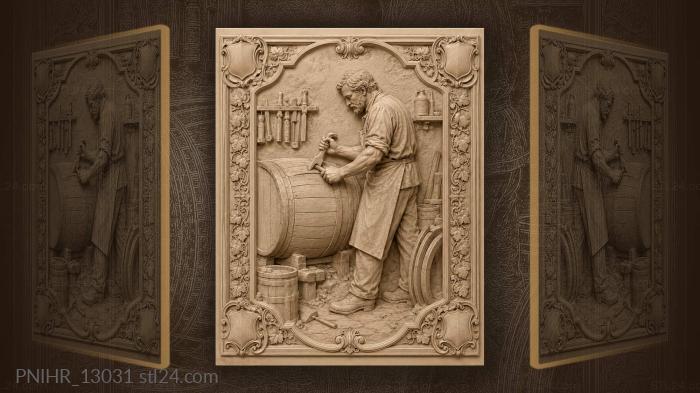 Cooper shaping a stave at his cask 3d STL model
