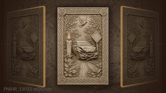 Broken car burning candle roadside 3d STL model