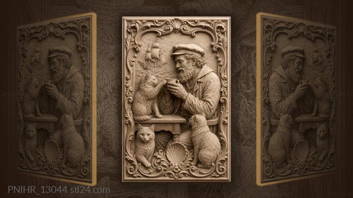 Sailor and cats cozy tavern scene 3d STL model
