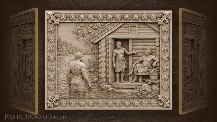 Lakeside banya with relaxing figures 3d STL model