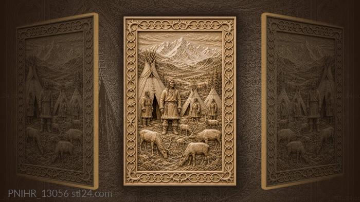 Northern people with reindeer mountains 3d STL model