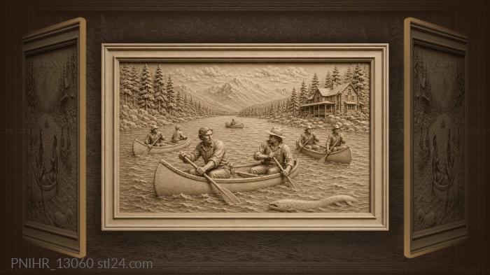 Canoes water fish village scene 3d STL model