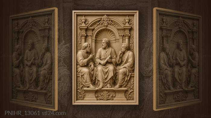 Three seated men around a scroll 3d STL model