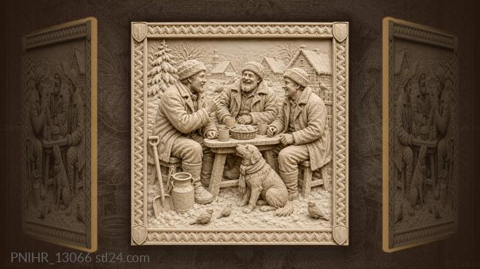 Winter merriment with friends and dog 3d STL model