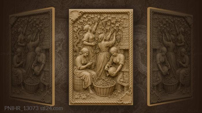 Women harvesting autumn grapes vineyard scene 3d STL model