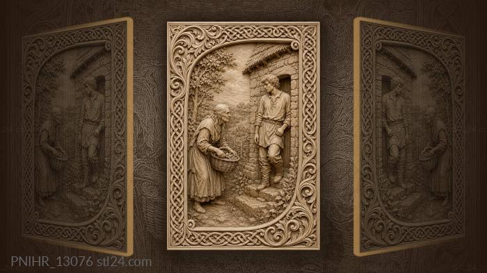 Old woman with basket young man 3d STL model