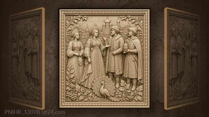 Russian folk scene with peacock 3d STL model