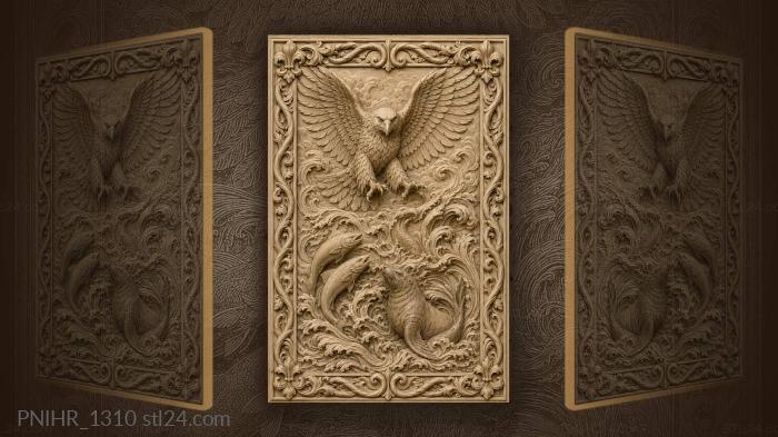 Fish and seal beneath eagle wings 3d STL model