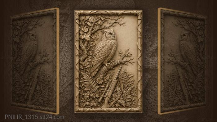 Hunting rifle leaning under the owl branch 3d STL model